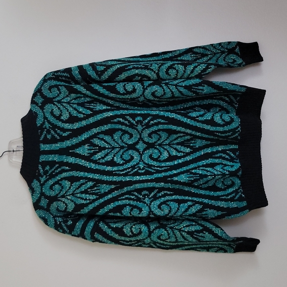 Vintage G. F. C. Green & Black Sparkly Mock Neck Sweater M - Picture 8 of 8
